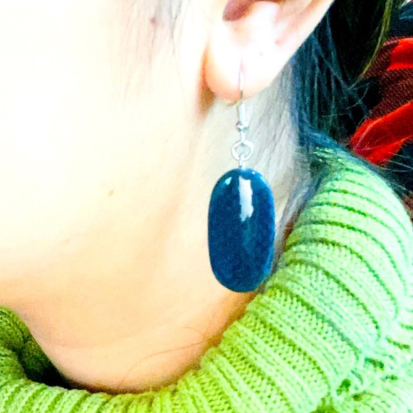 Hand Crafted Blue Oval Paper Snake skin Earrings - Picture 4 of 4